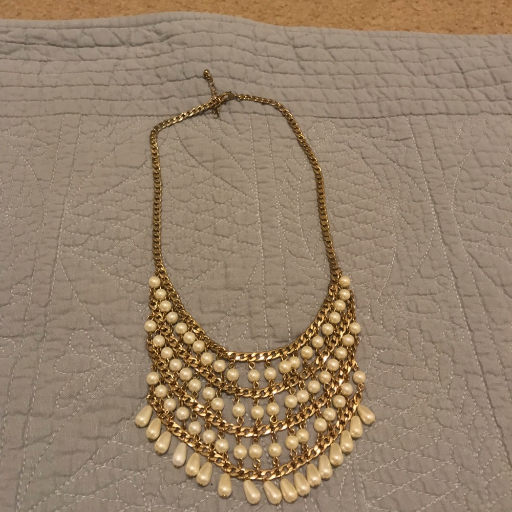 Pearl and Gold Pearl Bib Statement Necklace